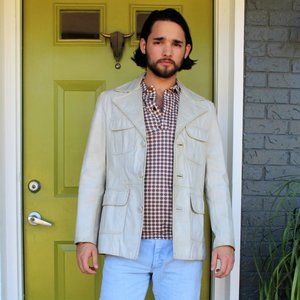 Vintage 1970s Off White Leather Jacket, Size 38 Men, vintage 70s Clothing